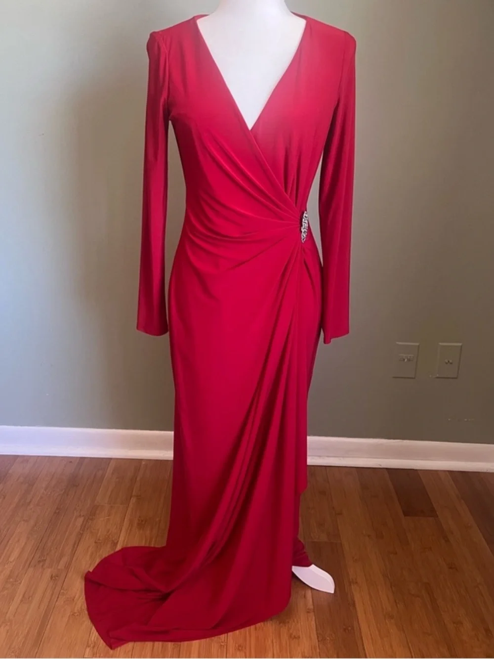 💃🏻Lauren Ralph Lauren |  Deep Red Jersey Surplice Gown  | 6 - Picture 2 of 10
